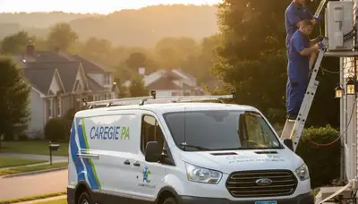 Professional AC repair technician servicing air conditioner in Pittsburgh PA home