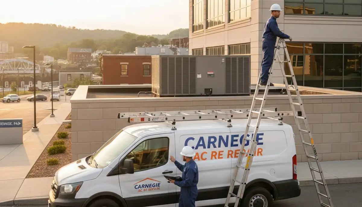 Professional AC repair technician servicing air conditioner in Pittsburgh PA home