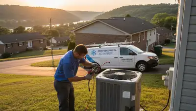 Professional AC repair technician servicing air conditioner in Pittsburgh, PA