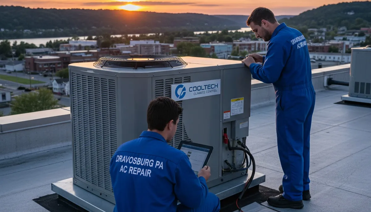 Professional AC repair technician servicing air conditioning unit in Pittsburgh PA home
