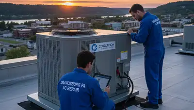 Professional AC repair technician servicing air conditioning unit in Pittsburgh PA home
