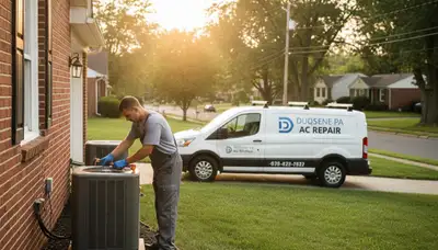Professional AC repair technician servicing air conditioner unit in Pittsburgh, PA