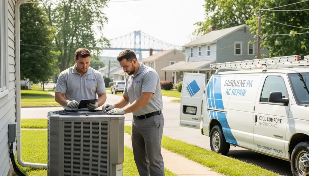 Professional AC repair technician servicing air conditioner in Pittsburgh, PA