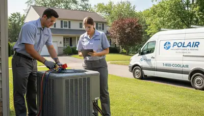 Professional AC repair technician servicing air conditioner in Pittsburgh PA home