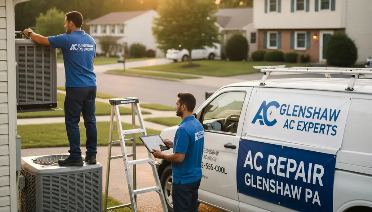 Professional AC repair technician servicing air conditioner in Pittsburgh PA home