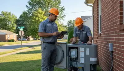 Professional AC repair technician servicing residential unit in Pittsburgh, PA