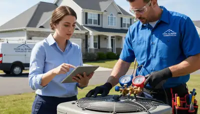 Professional AC repair technician servicing residential unit in Pittsburgh PA