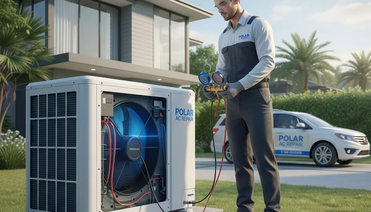Technician performing AC repair service at home in Pittsburgh, PA for Five Star Cooling