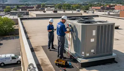 Professional AC repair technician servicing air conditioner unit in Pittsburgh, PA