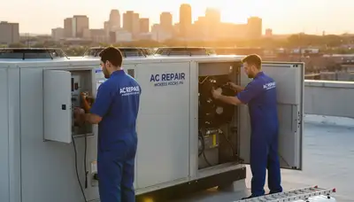 HVAC technician performing air conditioner repair in Pittsburgh PA home