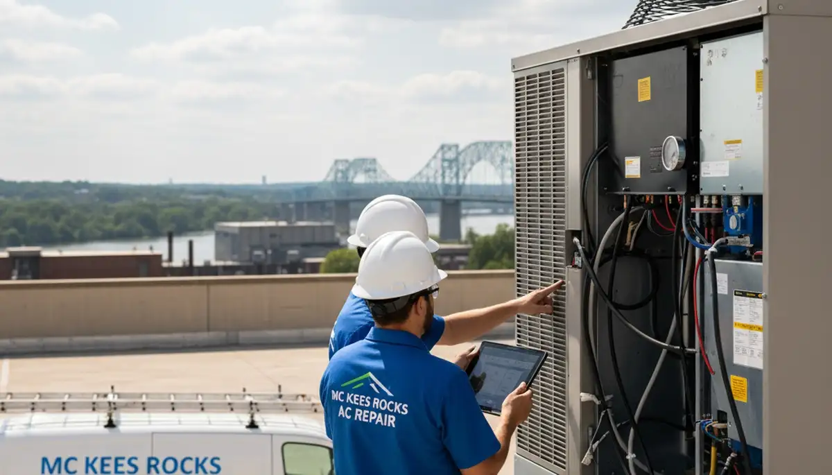 Professional AC repair technician serving residential units in Pittsburgh, PA