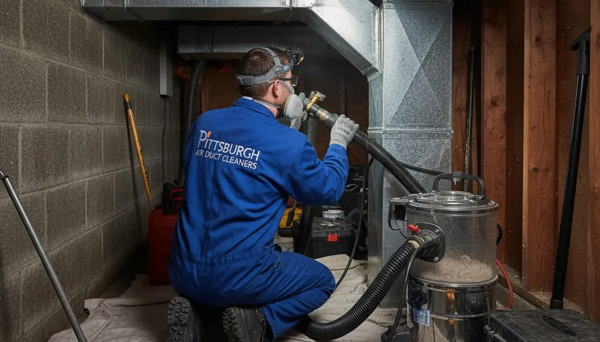 Technician cleaning air ducts with professional equipment at a residential home in Pittsburgh, PA