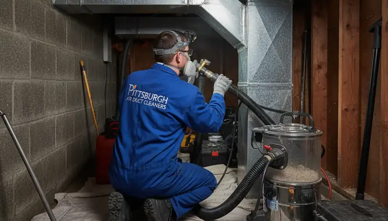 Technician cleaning air ducts with professional equipment at a residential home in Pittsburgh, PA