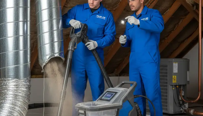 Technician cleaning air ducts for HVAC system in Pittsburgh, PA | Five Star Cooling air duct service