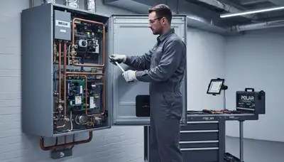 Technician performing boiler repair service in Pittsburgh PA home for Five Star Cooling