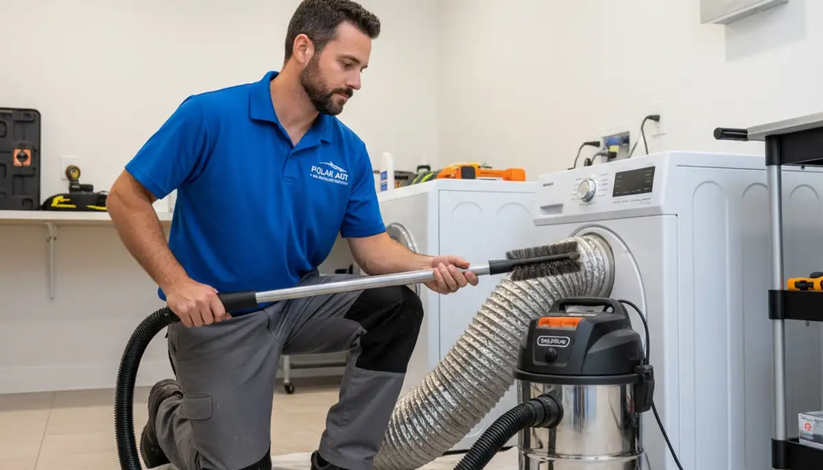 Technician providing professional dryer vent cleaning service in Pittsburgh, PA home