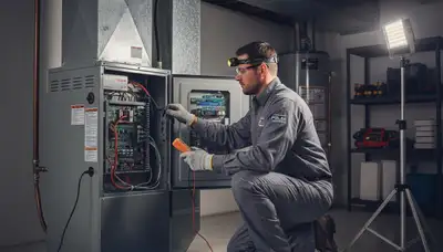 Technician performing furnace repair service in Pittsburgh, PA for Five Star Cooling
