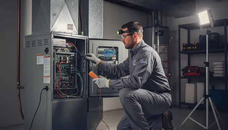 Technician performing furnace repair service in Pittsburgh, PA for Five Star Cooling