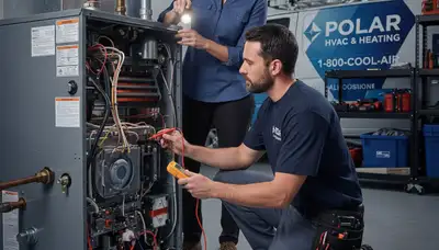 Technician performing furnace and heating repair in Pittsburgh PA for Five Star Cooling customers