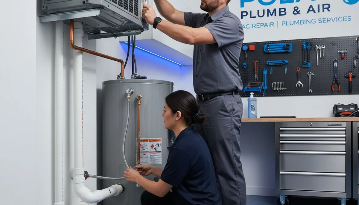 Technician performing plumbing repair for Five Star Cooling in Pittsburgh, PA