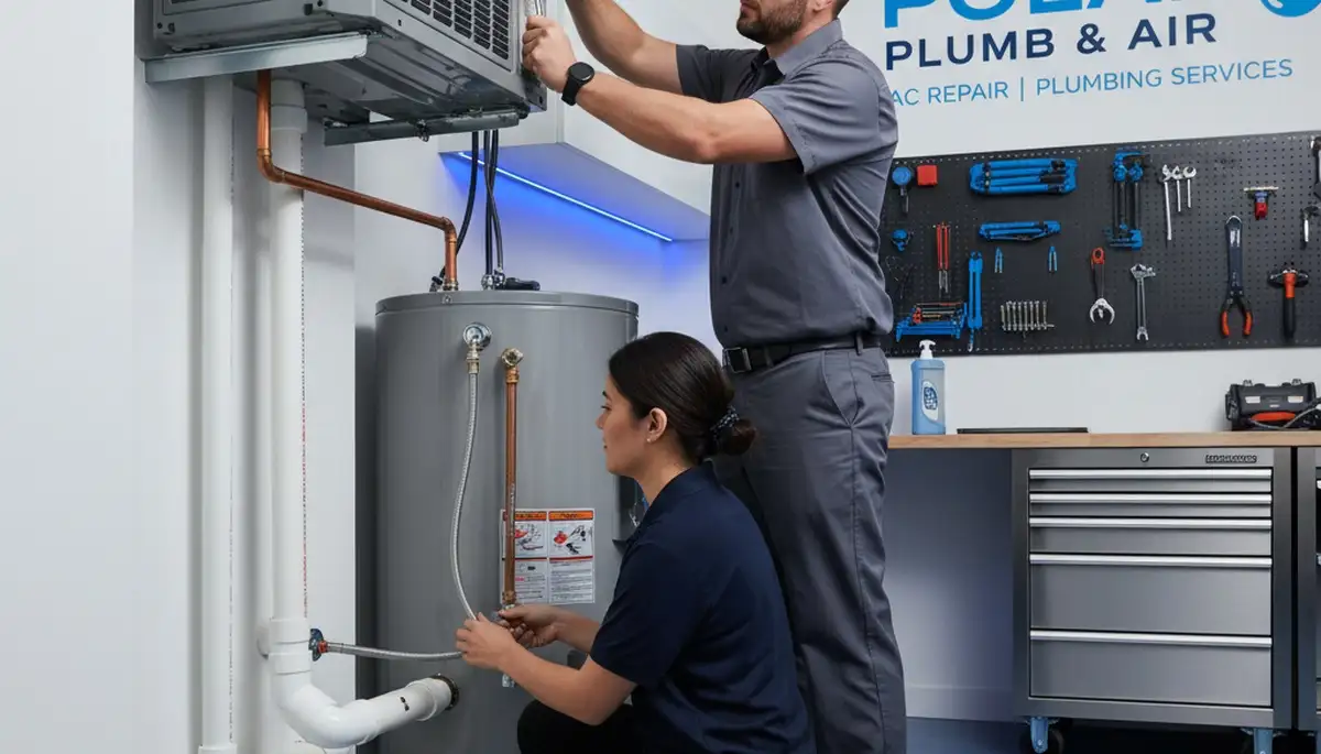 Technician performing plumbing repair for Five Star Cooling in Pittsburgh, PA