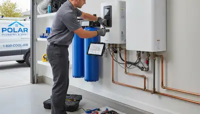Technician repairing residential water heater unit in Pittsburgh, PA for Five Star Cooling